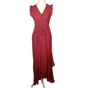 NWOT SHEIN Burgundy Textured Ruffle Sleeve Wrap Maxi Dress Women's M